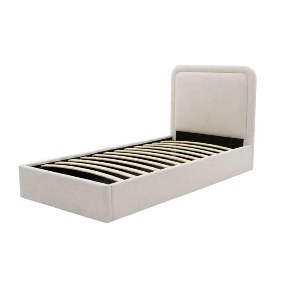 Lit rembourré avec rangement aggloméré beige 100x97x205cm Lit rembourré avec rangement aggloméré beige 100x97x205cm