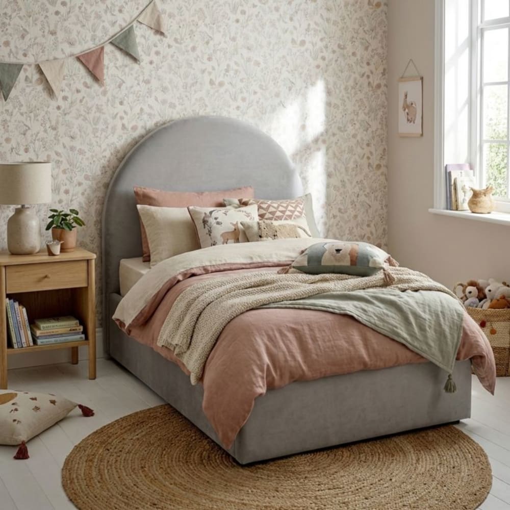 Gepolstertes Bett mit Stauraum Spanplatte grau 96x97x205cm -