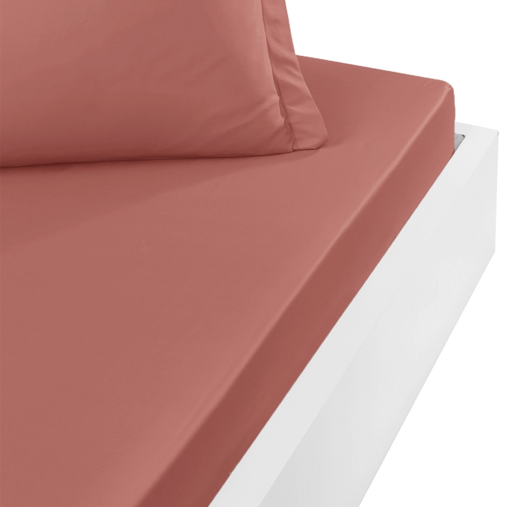 Drap housse en percale de coton rose du désert 140x200 cm