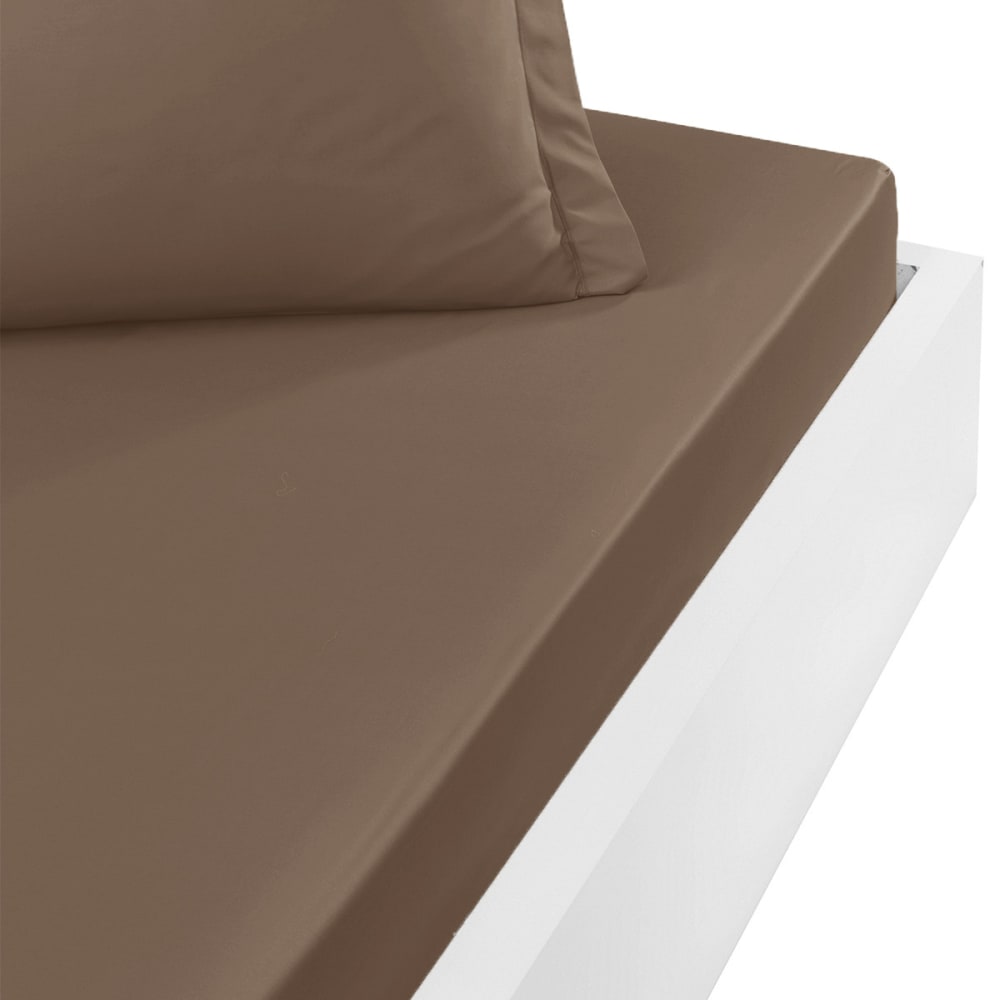 Drap housse en percale de coton noisette 120x190 cm