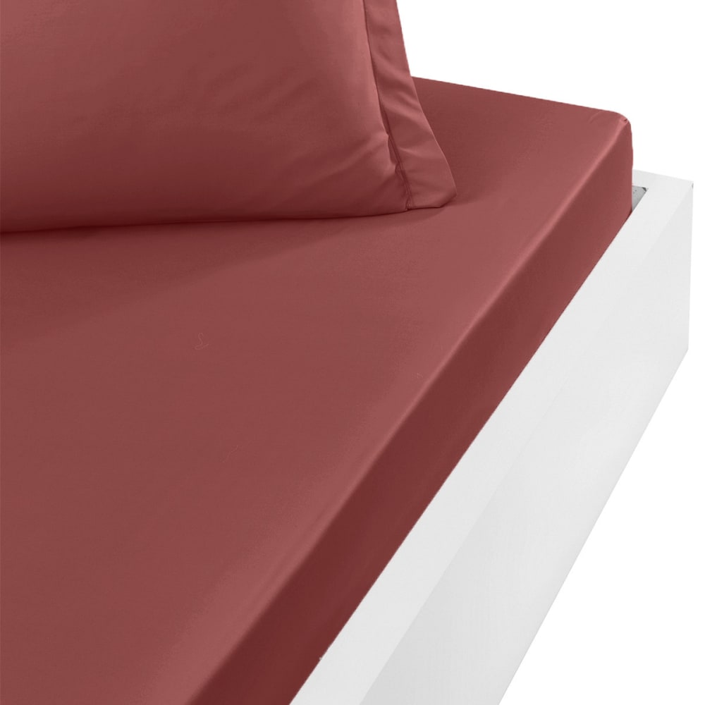 Drap housse en percale de coton Terre Brulée 160x200 cm
