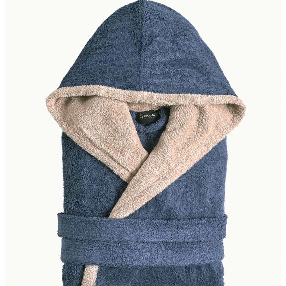 Peignoir mixte à capuche bicolore 420 g/m² indigo L - Maisons du Monde