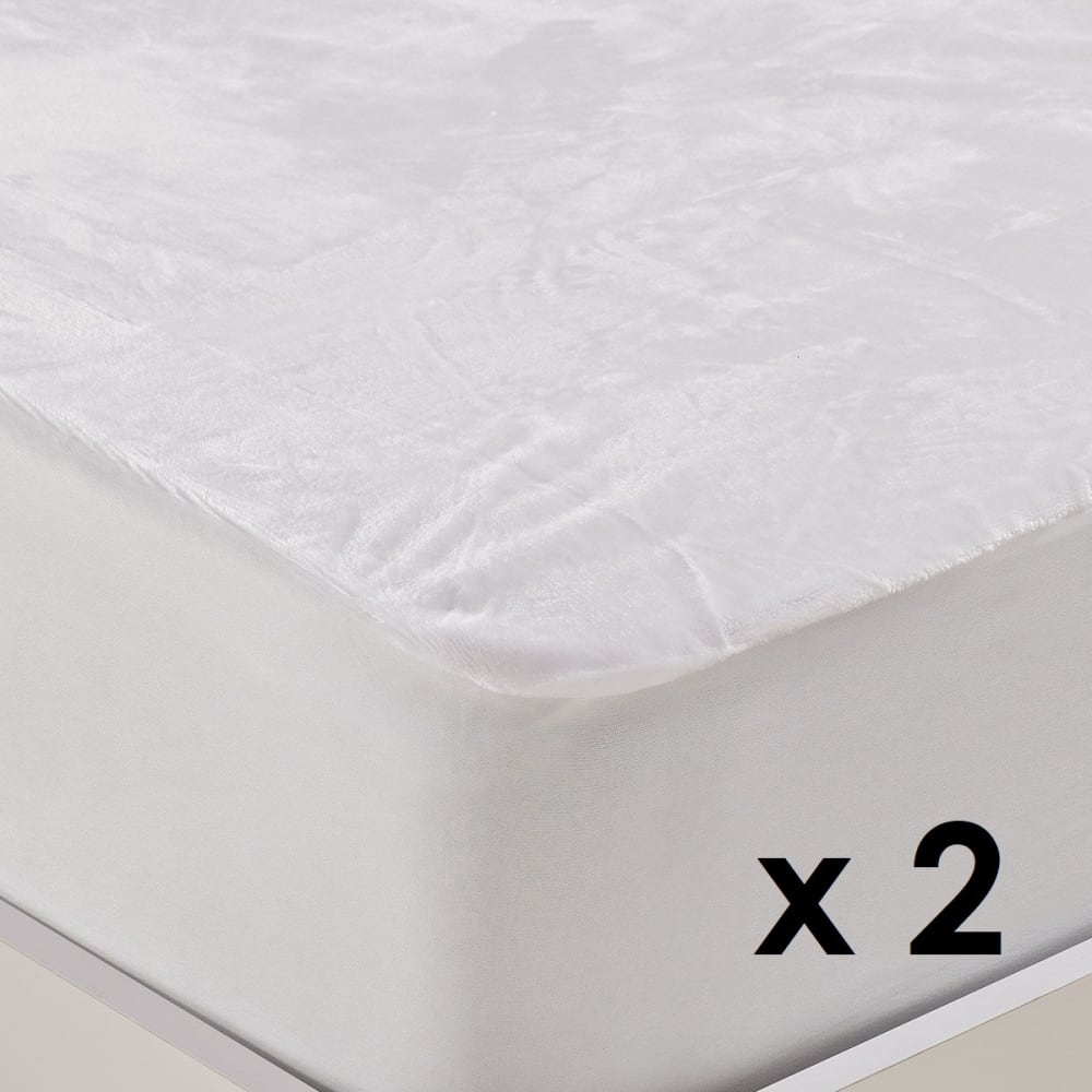 Lot de 2 protège-matelas en microfibre bonnet 30 cm Blanc 180x200 cm