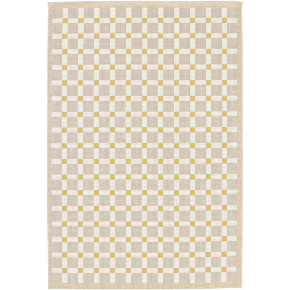 Tapis extérieur intérieur damier moderne jaune et beige 160x230