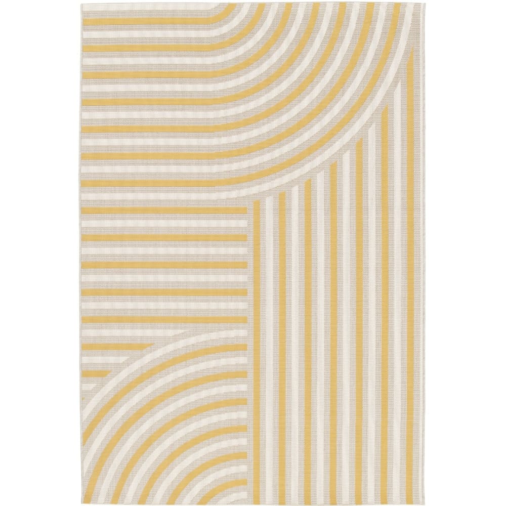 Tapis extérieur intérieur moderne géométrique jaune et beige 160x230