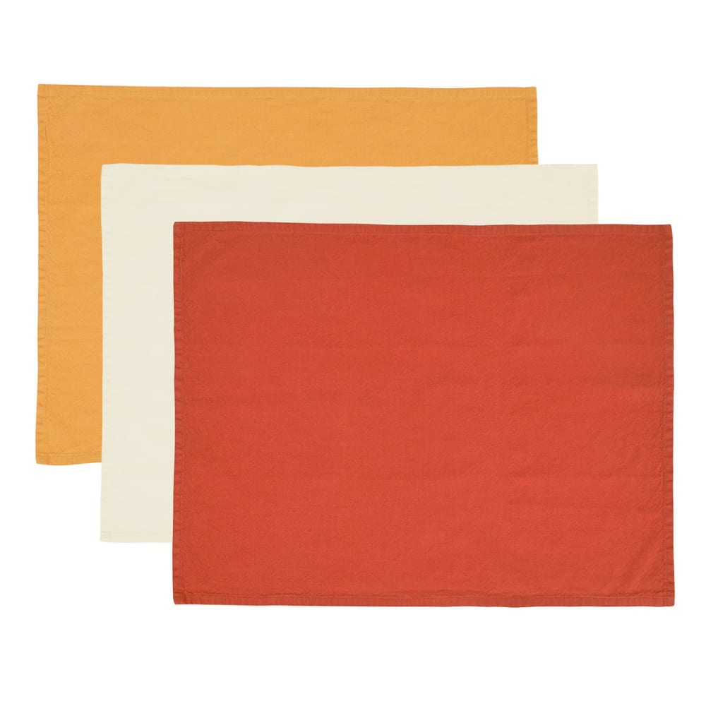 Llot de 3 torchons coton/lin unis auburn/caramel/ficelle 50x70