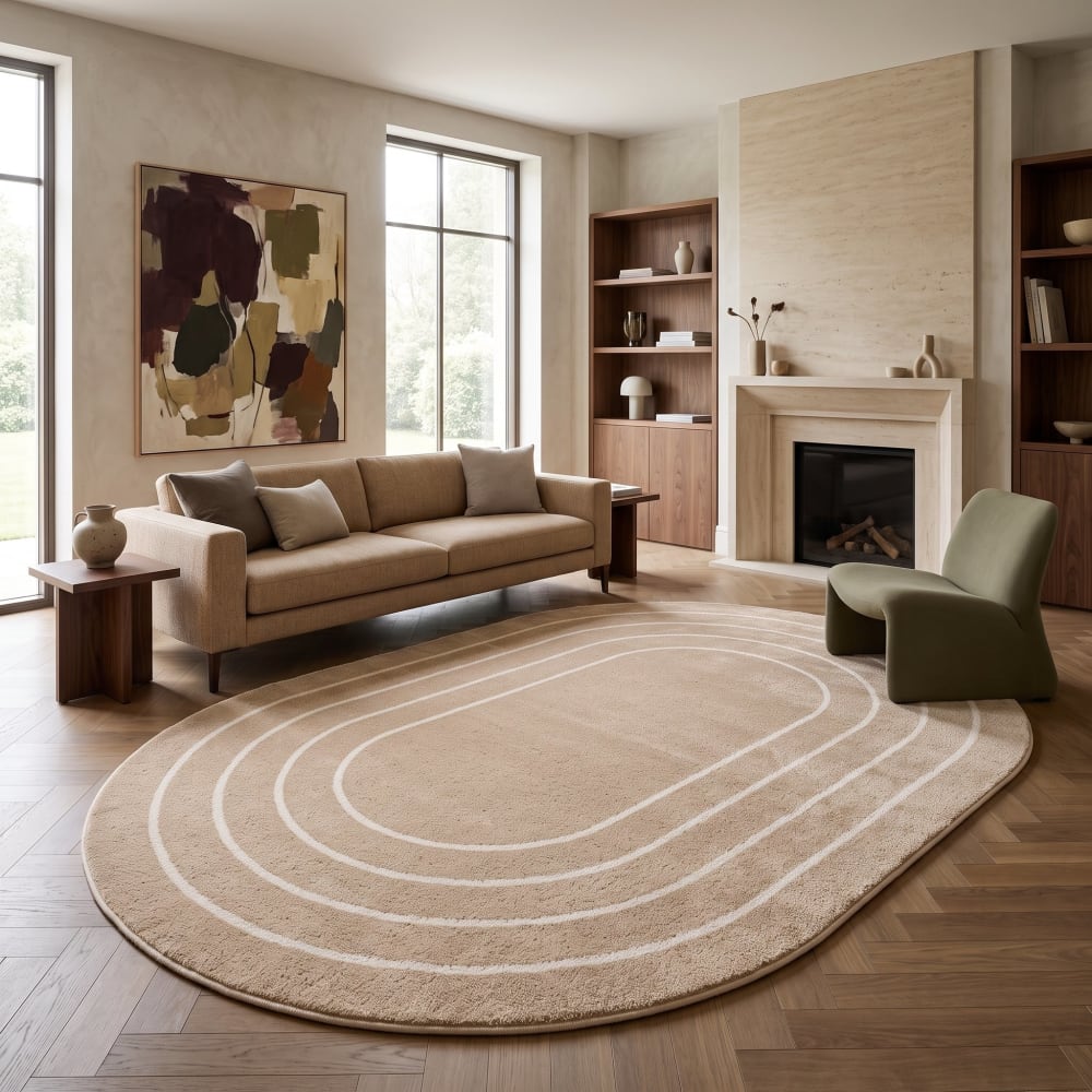 Tapis ovale à poils doux effet shaggy beige 120x170 — vue 3