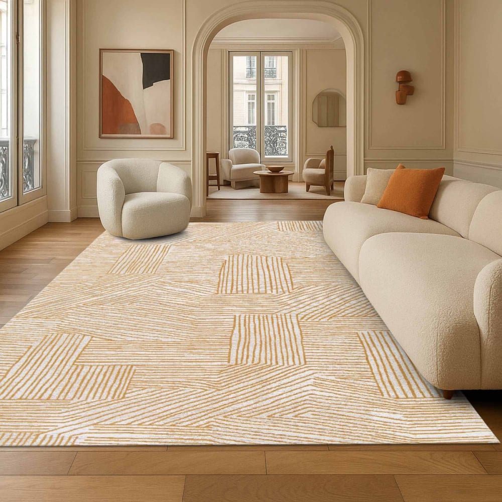 Tapis moderne tissé plat gobelin intérieur extérieur beige 160x230 — vue 3