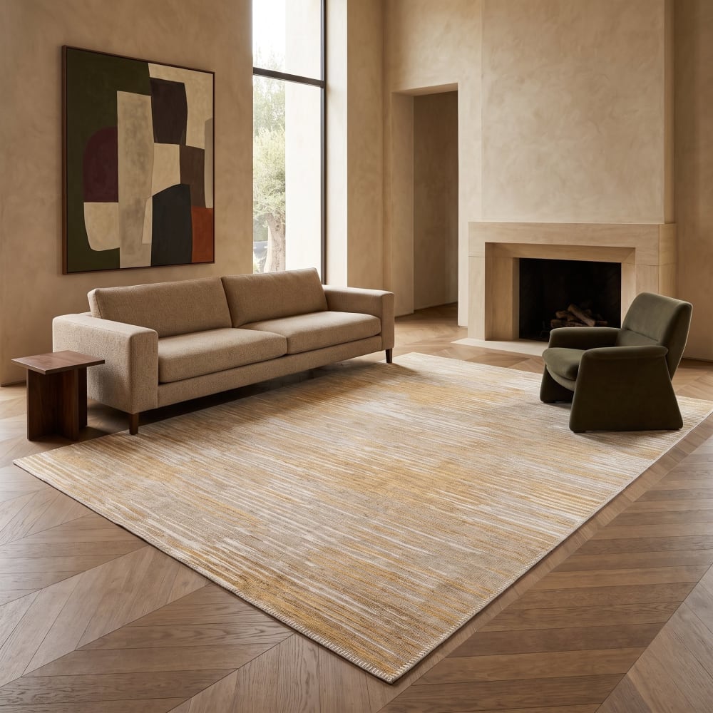 Tapis moderne tissé plat texture linéaire ocre beige 160x230 — vue 3