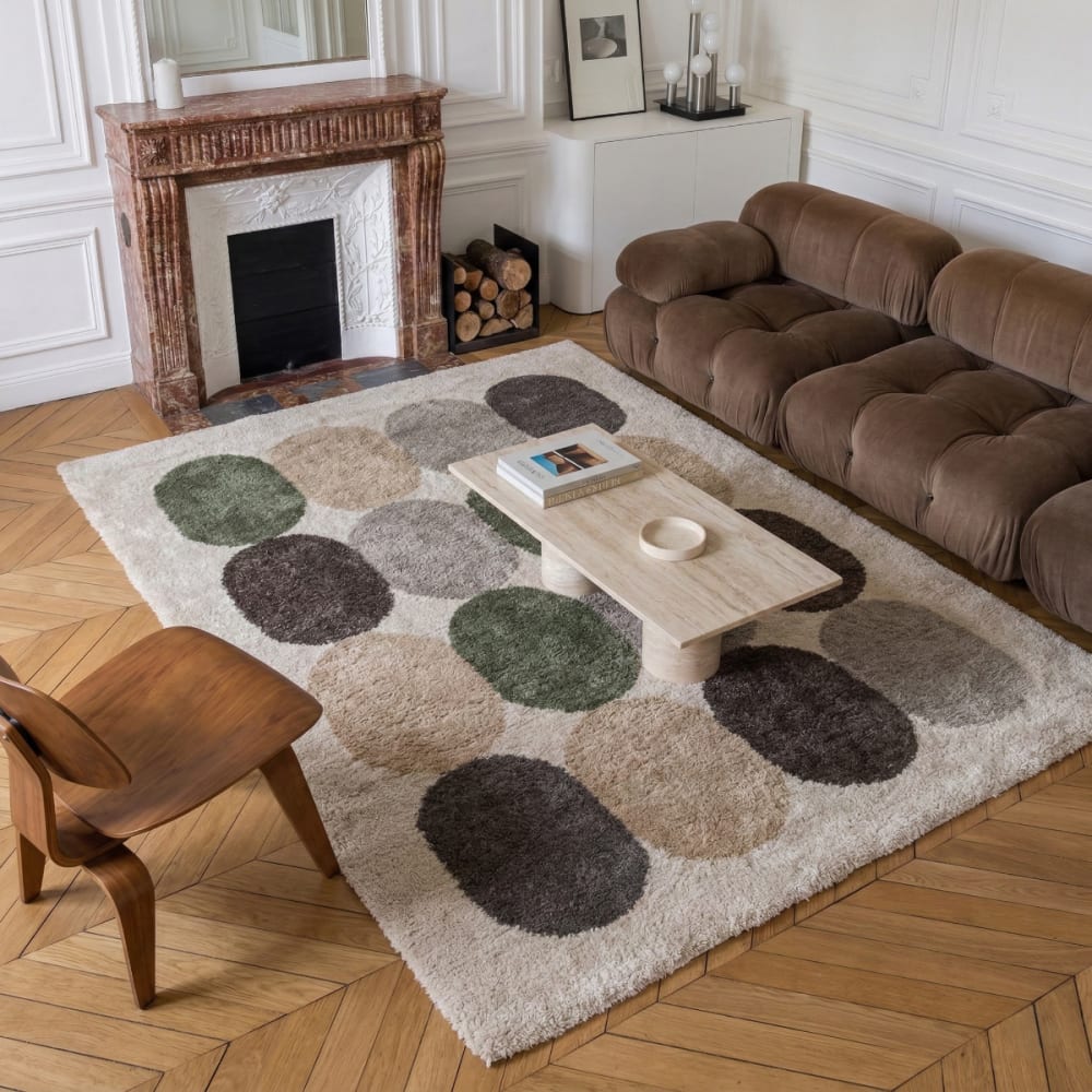 Tapis doux motif géométrique moderne beige multi vert 160x230 — vue 3