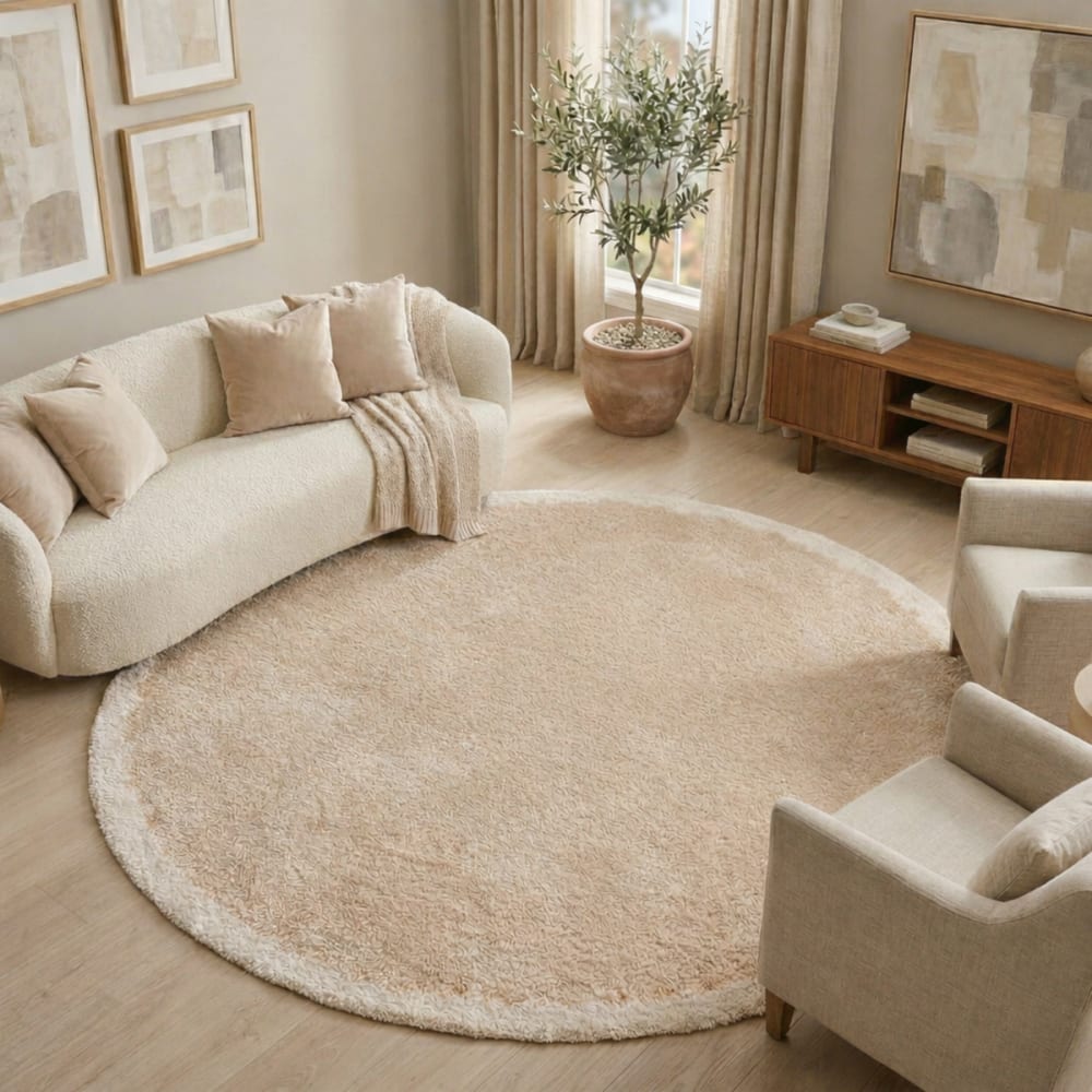 Tapis rond à poils doux effet shaggy beige d160 — vue 3