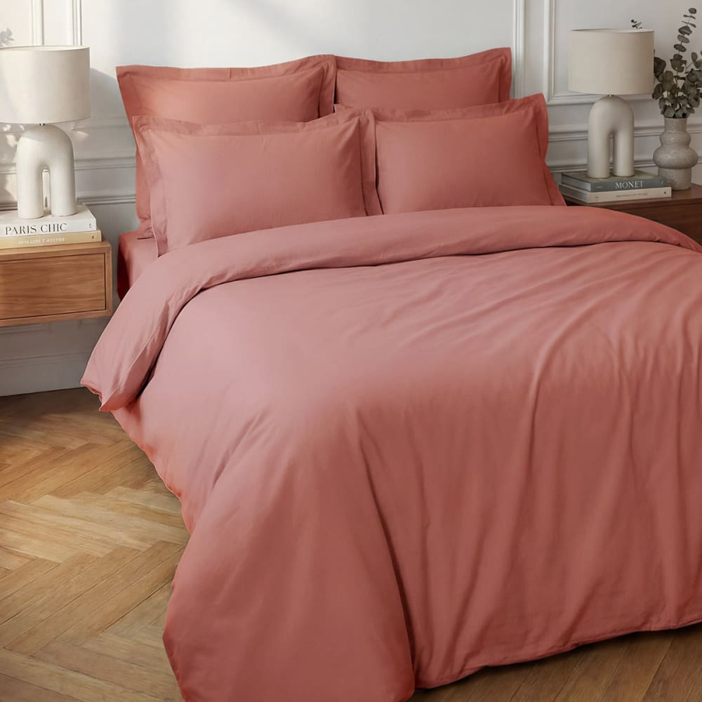 Parure housse de couette + 2 taies 65x65 cm  rose du désert 260x240 cm
