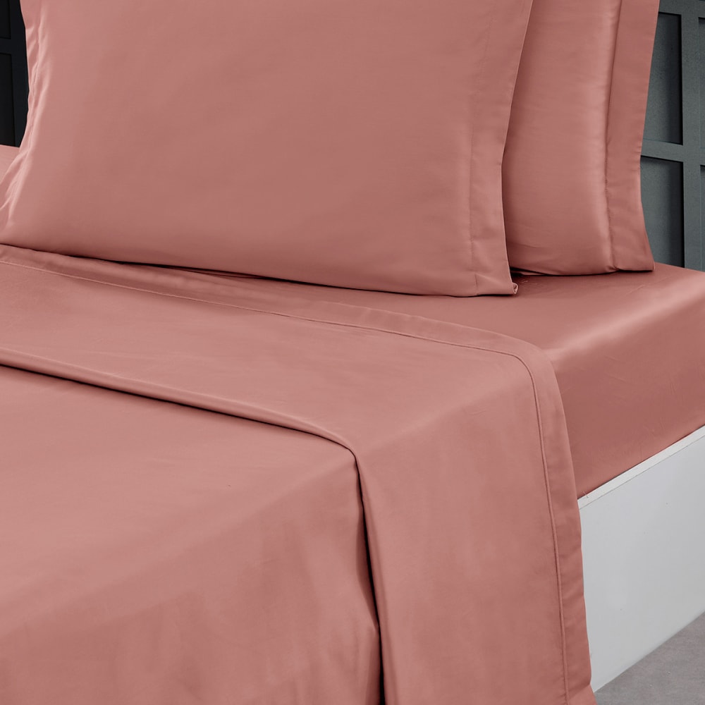 Drap plat en percale de coton  rose du désert 270x300 cm