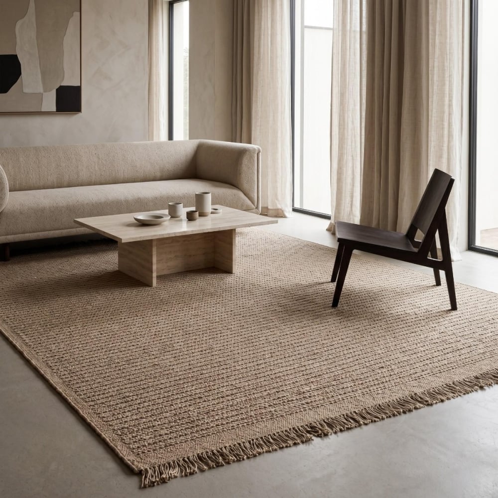 Tapis jute artisanal à franges beige naturel 160x230 — vue 3