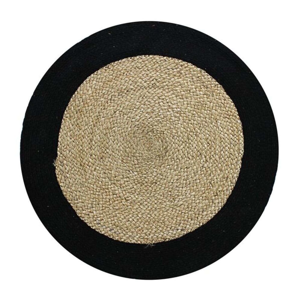 Tapis rond en jute et coton bande noire diam.70
