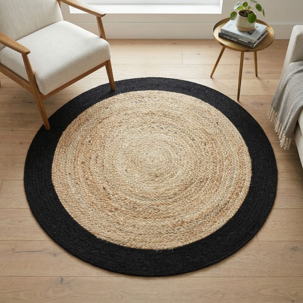 Tapis rond en jute et coton bande noire diam.70 — vue 3