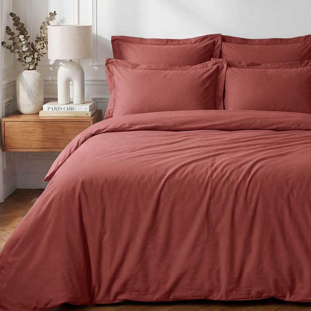 Hhousse de couette en percale coton terre brulée 200x200 cm