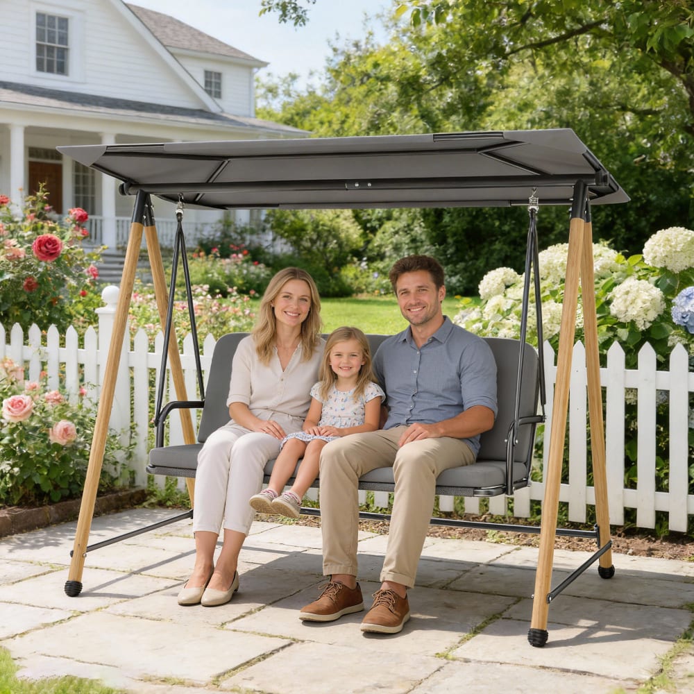 Outsunny 3-Sitzer Garten-Schaukelstuhl mit verstellbarem Dach -