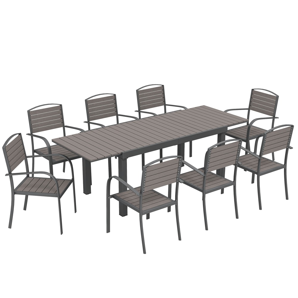 Salon de jardin 8 places table de jardin extensible 150-225cm gris