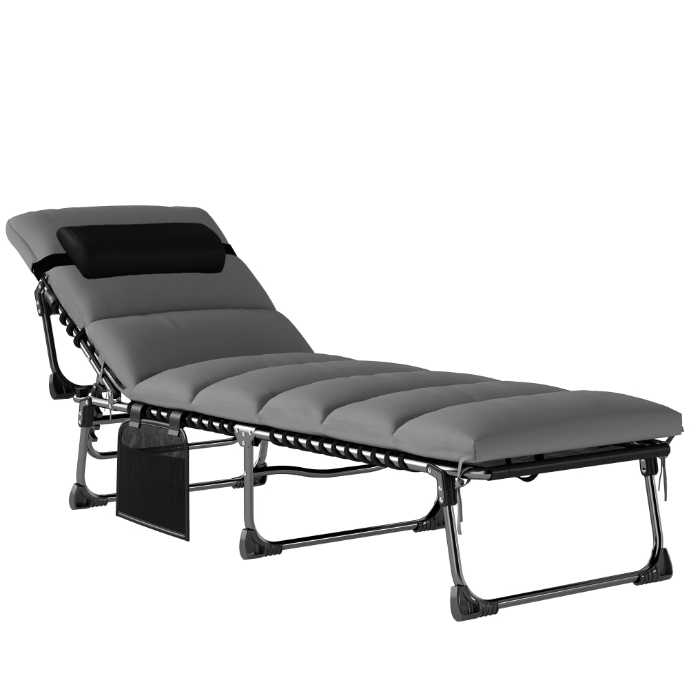 Chaise longue jardin extérieur pliable dossier réglable acier gris Chaise longue jardin extérieur pliable dossier réglable acier gris