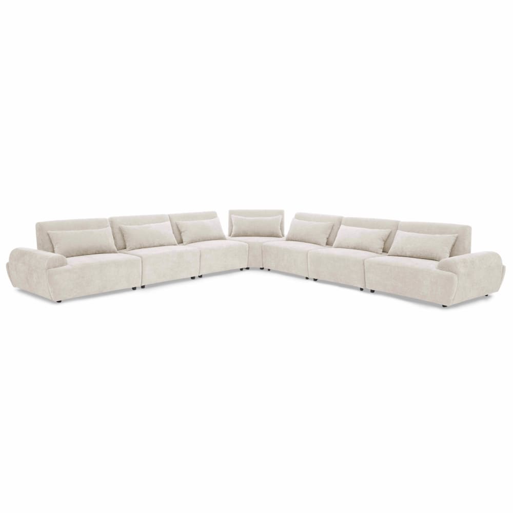 Canapé d'angle modulable en tissu 7 places dossier ajustable écru