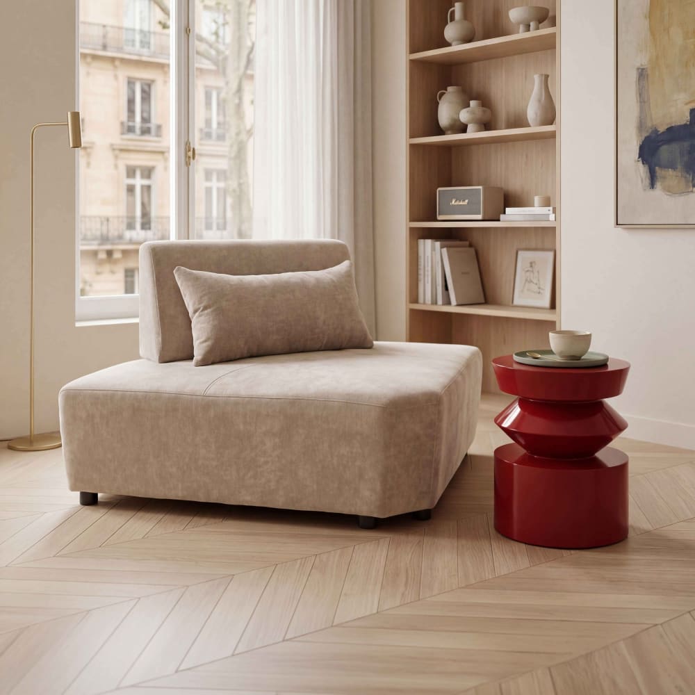 Oviala Ecksofa modulares Sofa verstellbare Rückenlehne 170 cm ecru Weiß Pes - Polyester