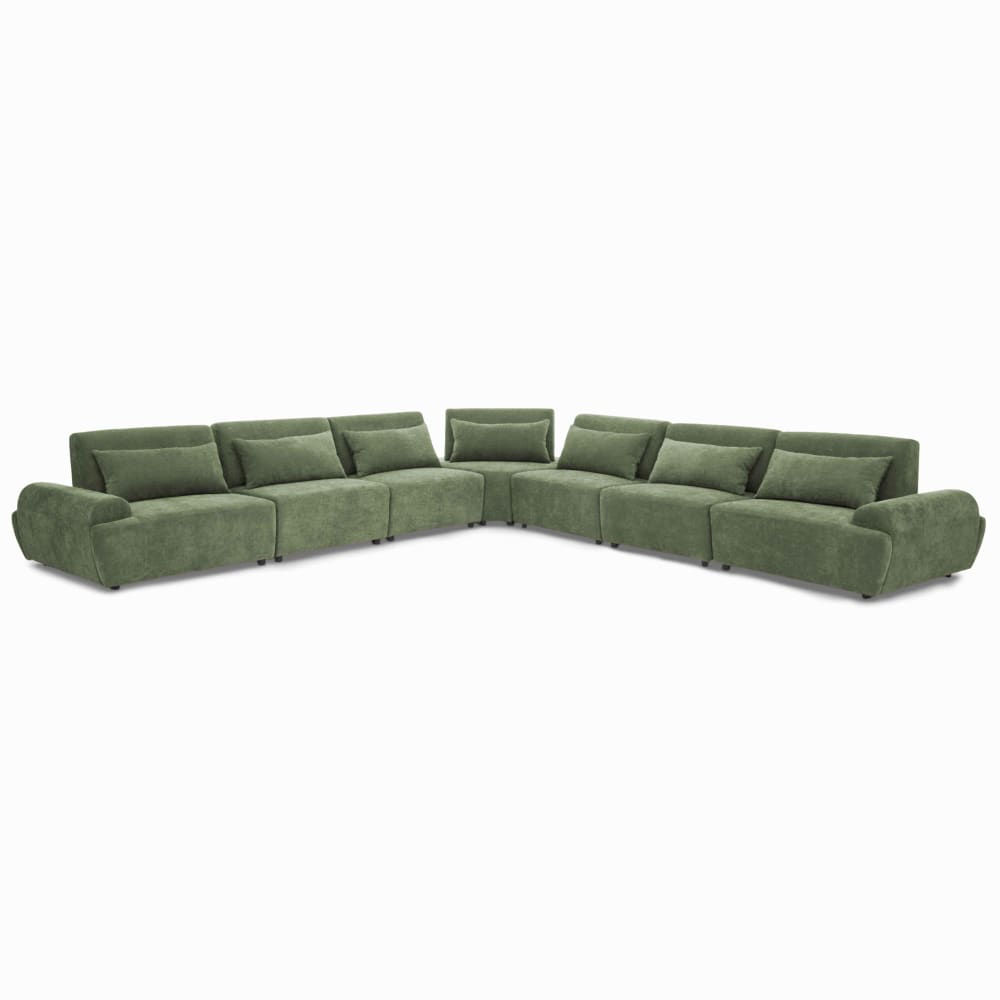 Canapé d'angle modulable en tissu 7 places dossier ajustable vert