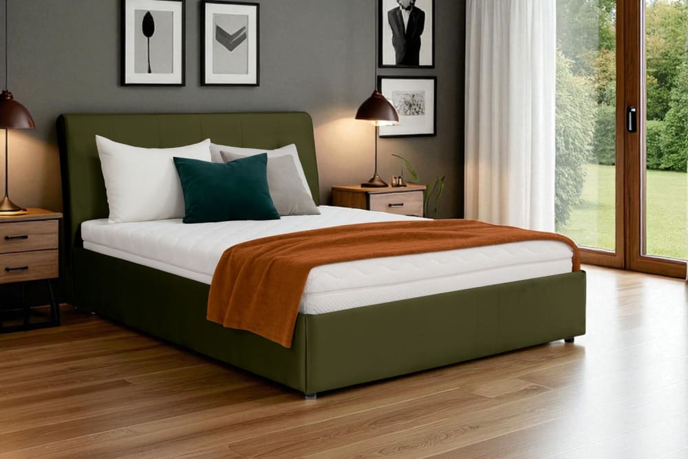 Lit rembourré avec matelas, vert olive, 160x200 cm