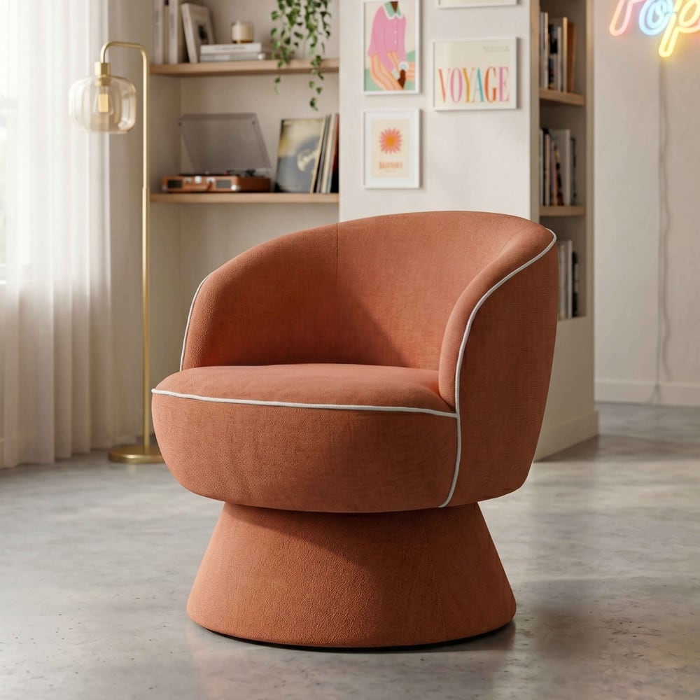 Fauteuil pivotant en tissu terracotta