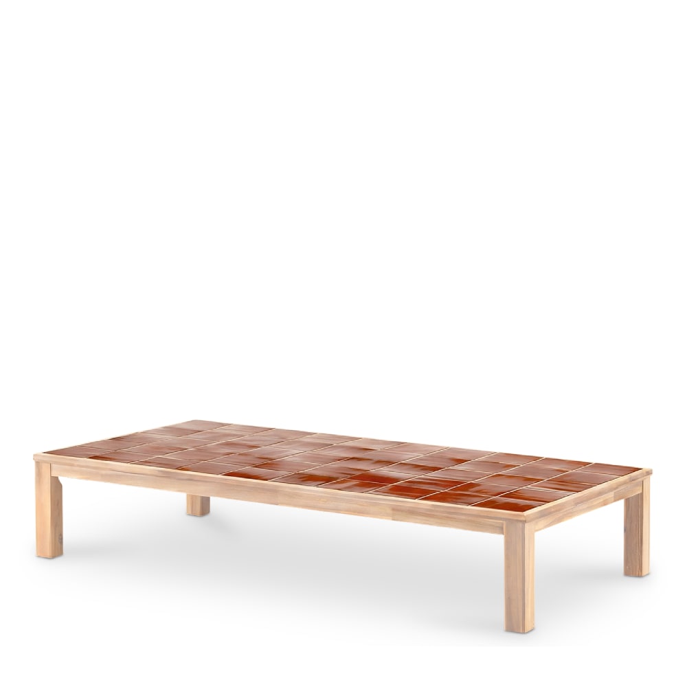 Table basse rectangulaire, bois et céramique 207x106x40 terracotta