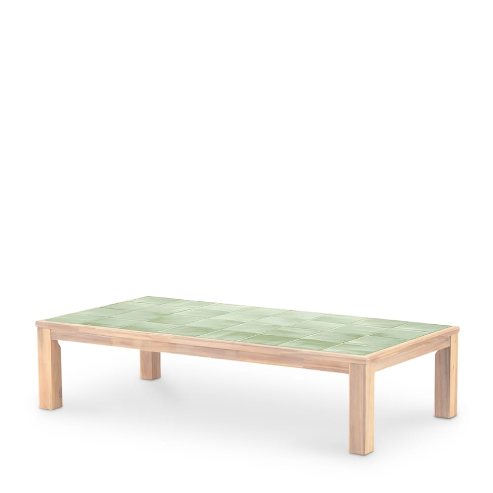 Table basse rectangulaire, bois et céramique 167x87x40 vert clair