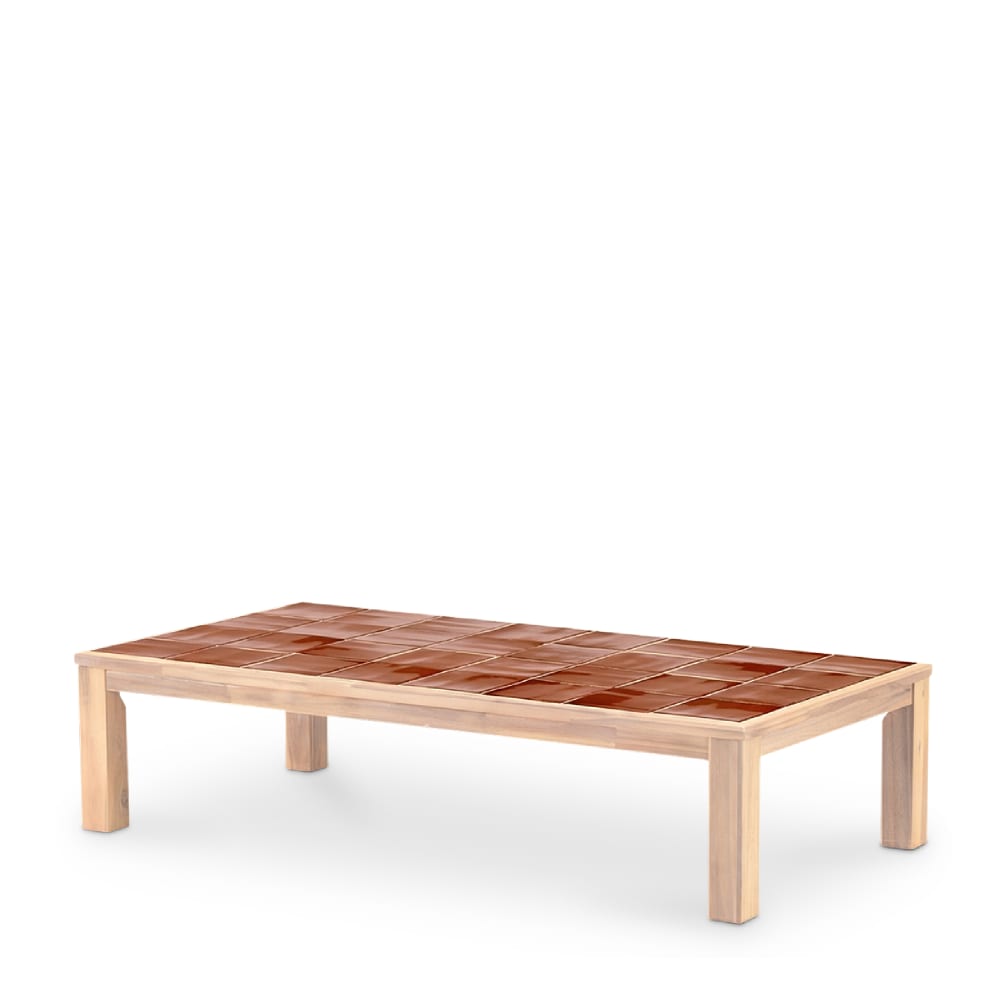 Table basse rectangulaire, bois et céramique 167x87x40 terracotta