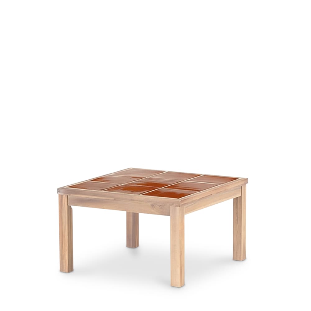 Table basse carrée, bois et céramique 66x66x40 terracotta