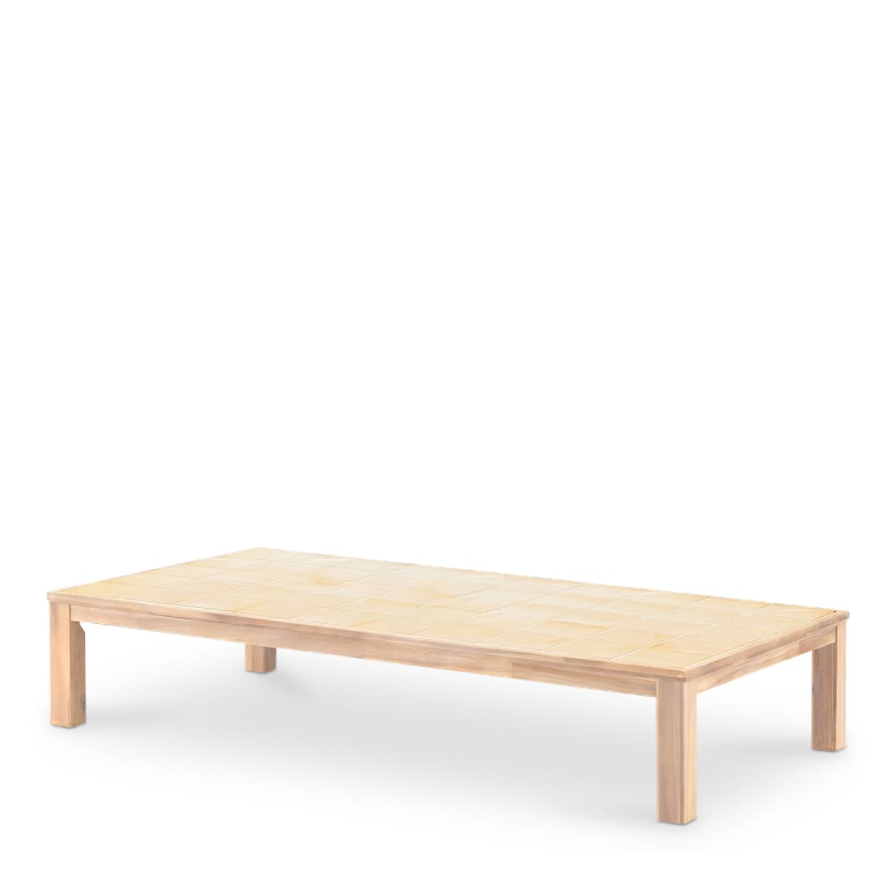 Table basse rectangulaire, bois et céramique 207x106x40 beige