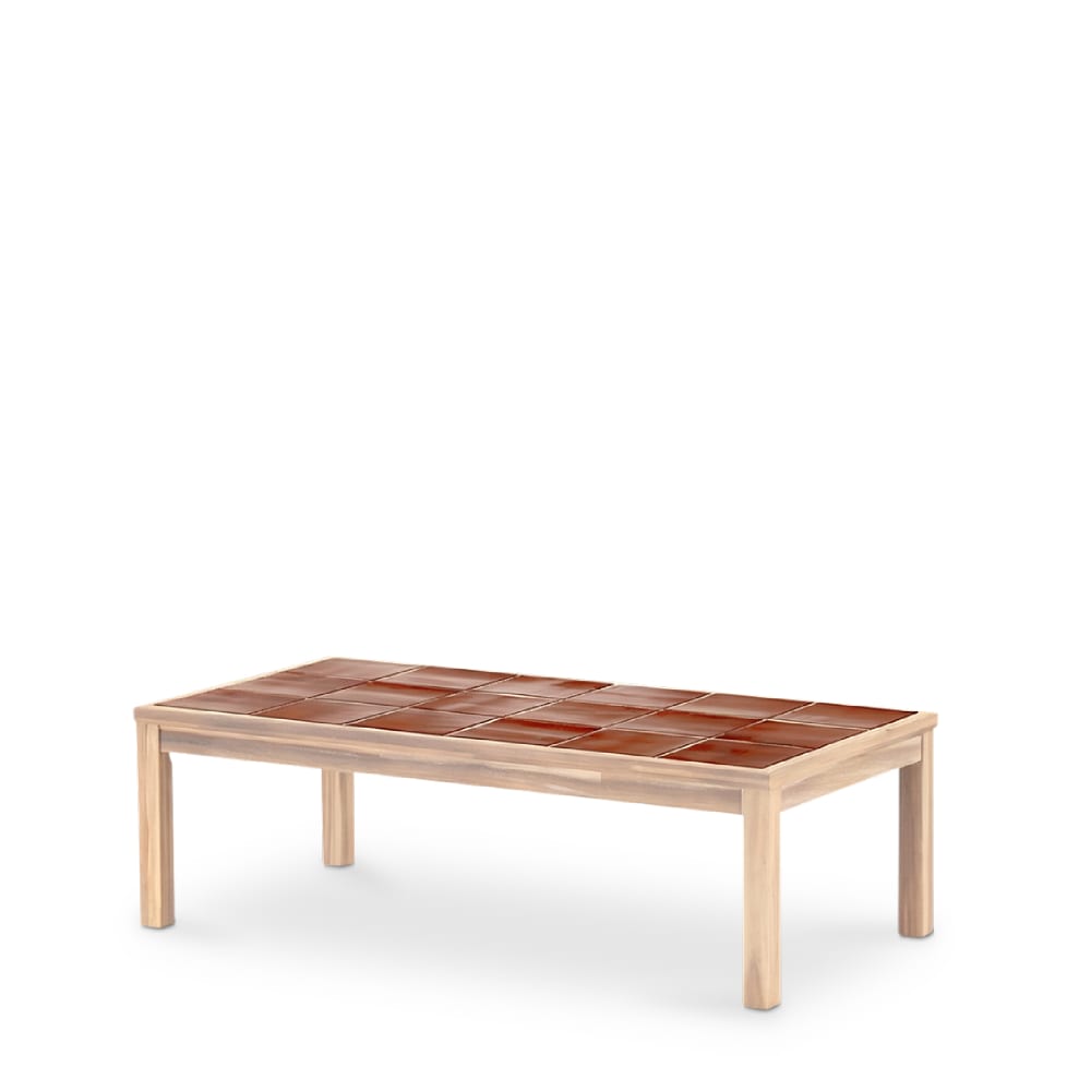 Table basse rectangulaire, bois et céramique 127x66x40 terracotta