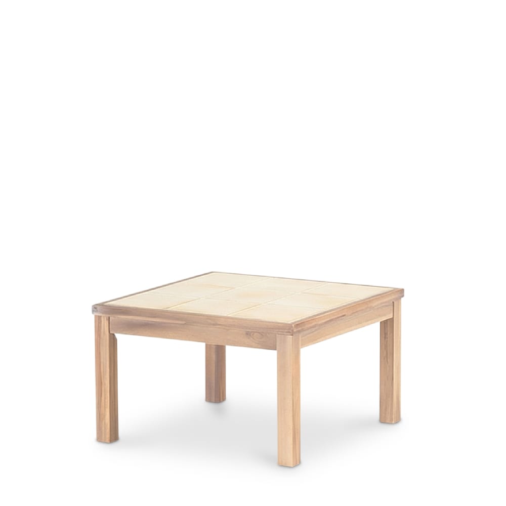 Table basse carrée, bois et céramique 66x66x40 beige