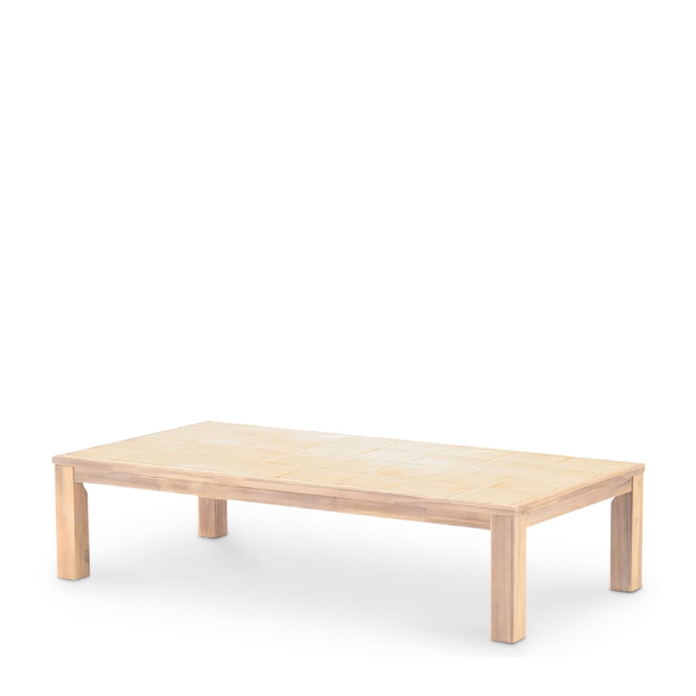 Table basse rectangulaire, bois et céramique 167x87x40 beige