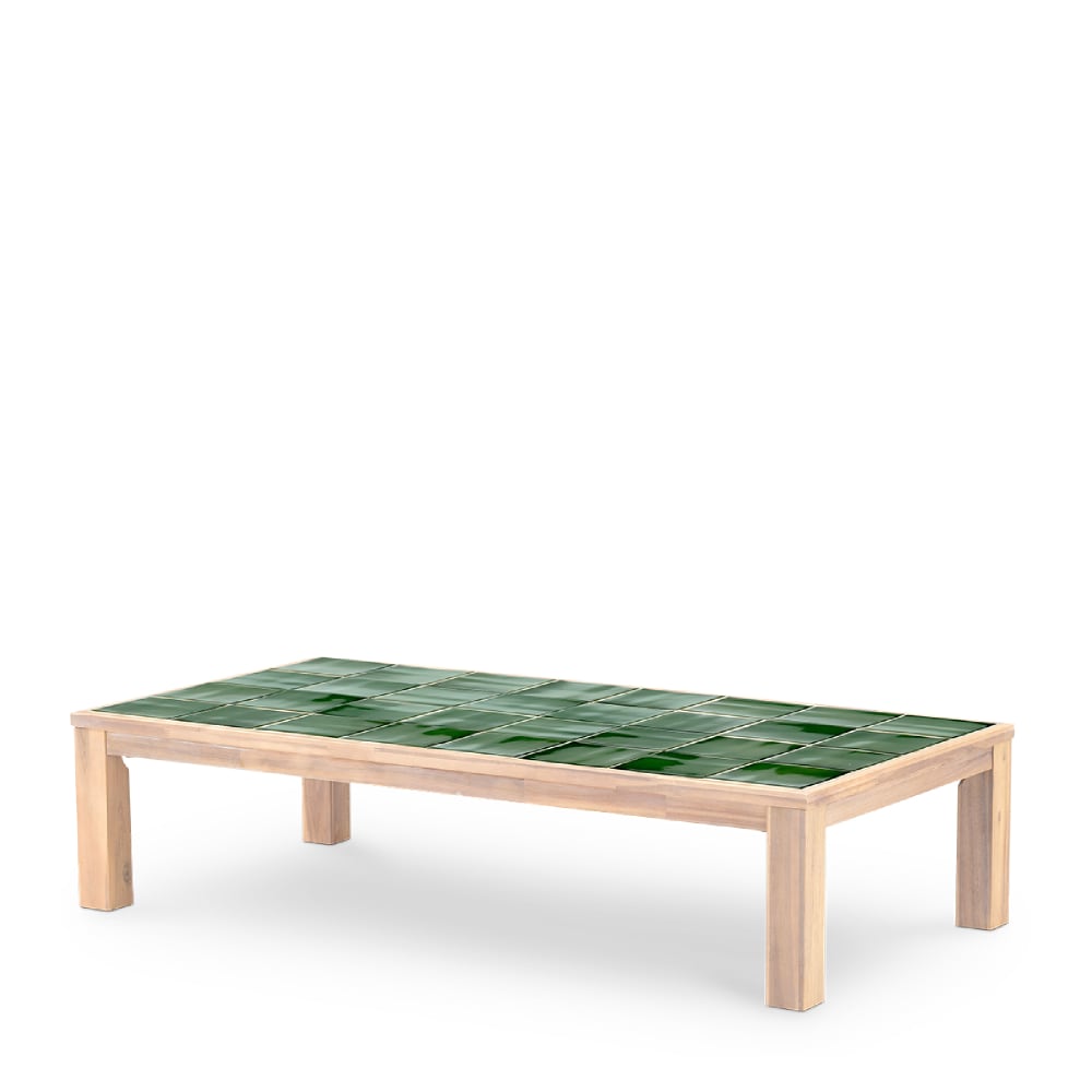 Table basse rectangulaire, bois et céramique 167x87x40 vert