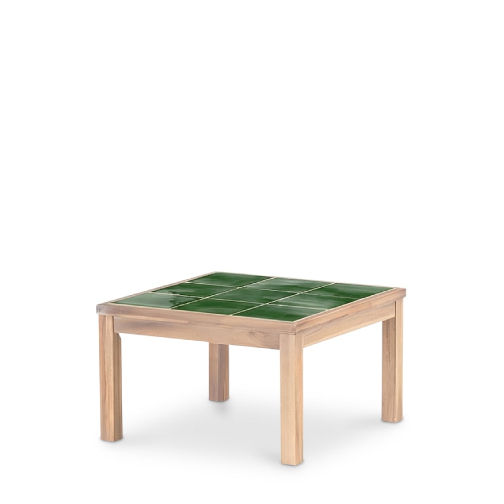 Table basse carrée en bois et céramique 66x66x40 vert