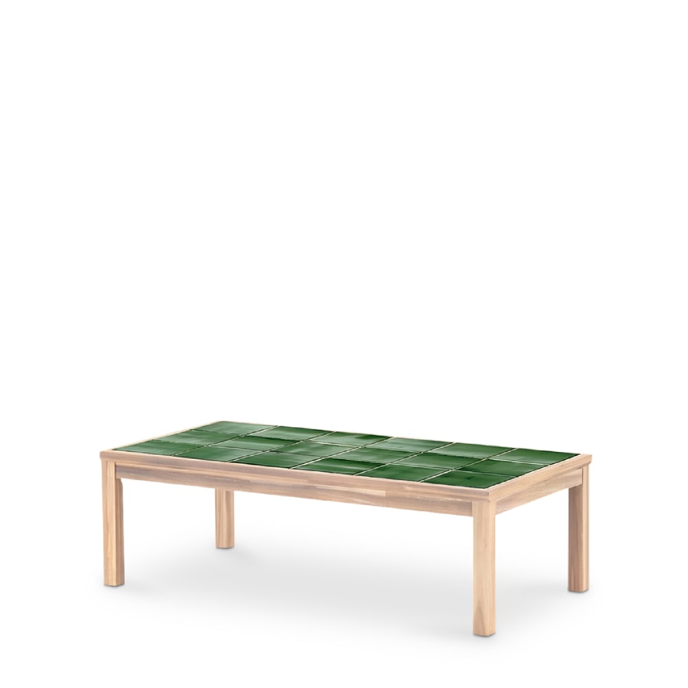 Table basse rectangulaire, bois et céramique 127x66x40 vert