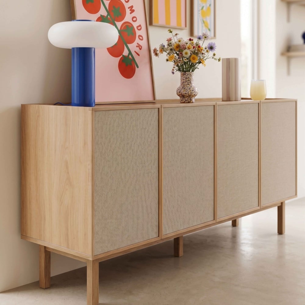 Skandinavisches Sideboard mit 4 Türen Holzoptik 180 cm helles