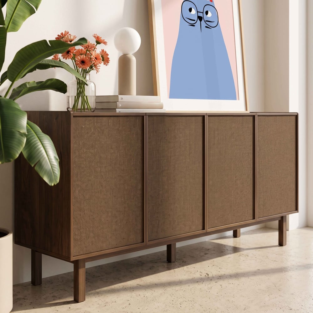 Buffet effet bois 4 portes style scandinave 180 cm bois foncé