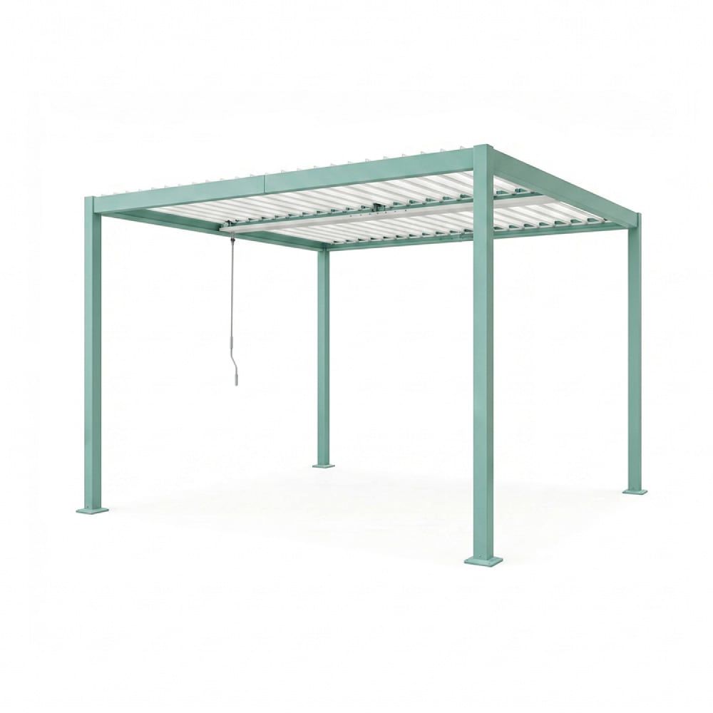 Pergola bioclimatique structure aluminium vert lames orientables 3x3m