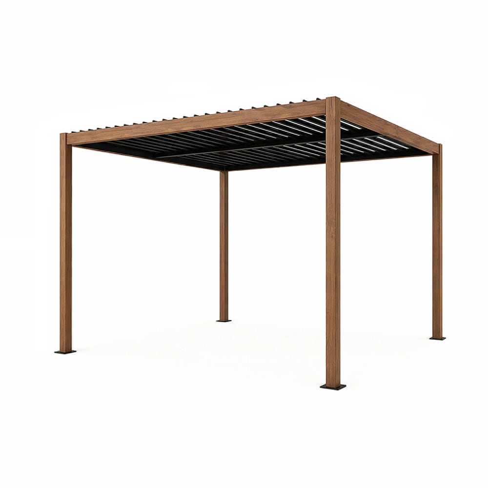 Pergola bioclimatique effet bois structure et lames orientables en alu