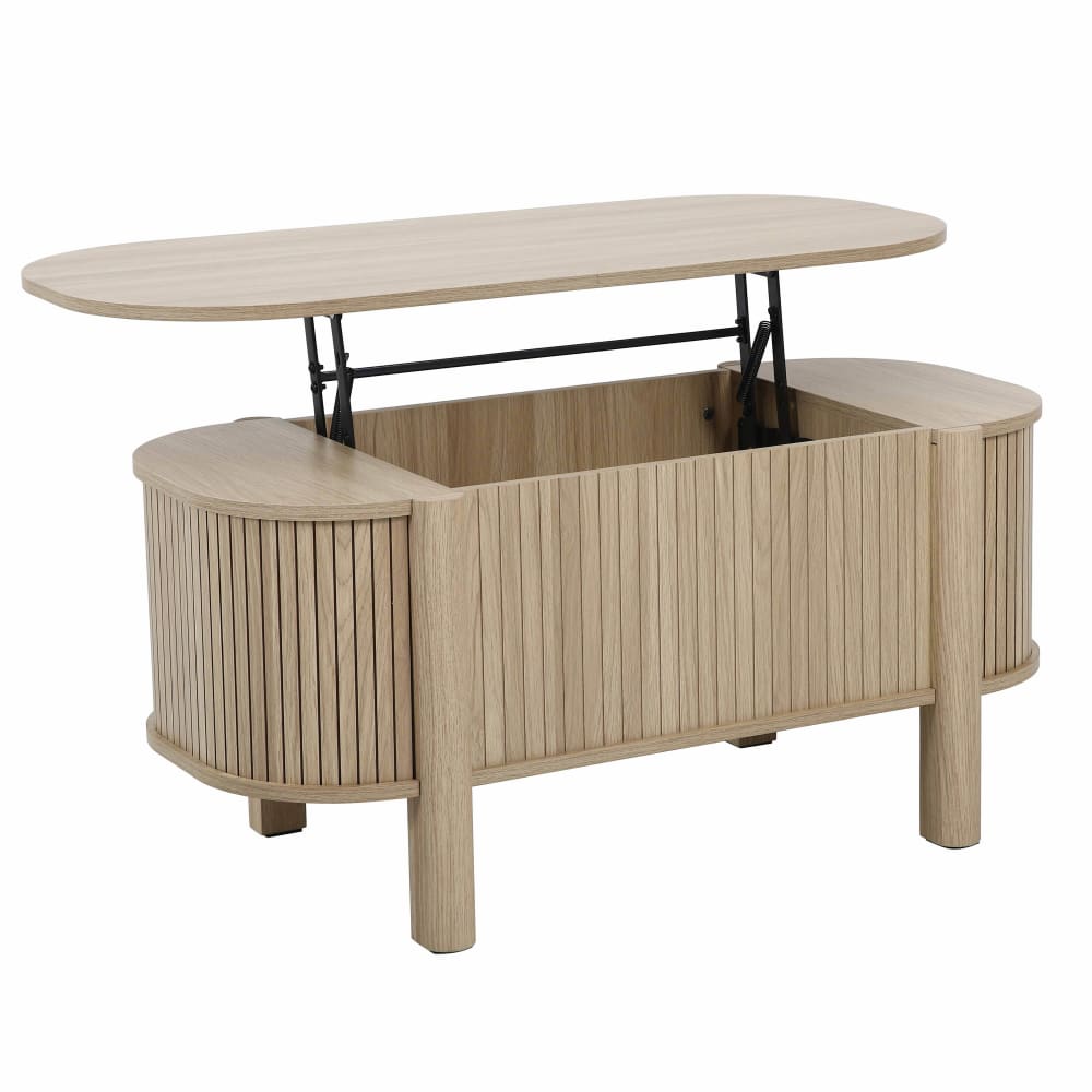 Oviala Couchtisch mit Hubmechanismus oval 100 x 48 cm helle Holzoptik Beige Holz