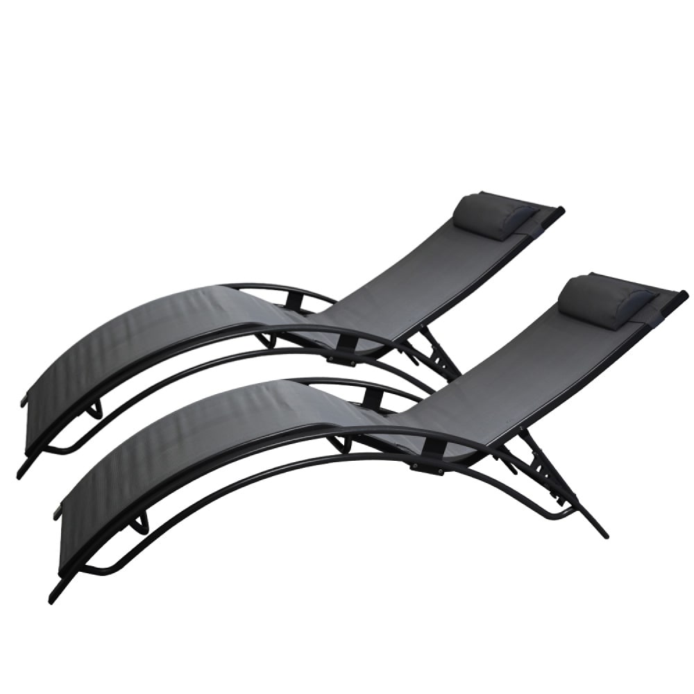 Lot de 2 transats ajustables noir et gris