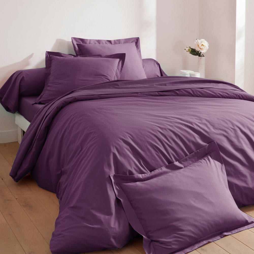 Drap-housse en coton violet violine 120x200x28cm — vue 3