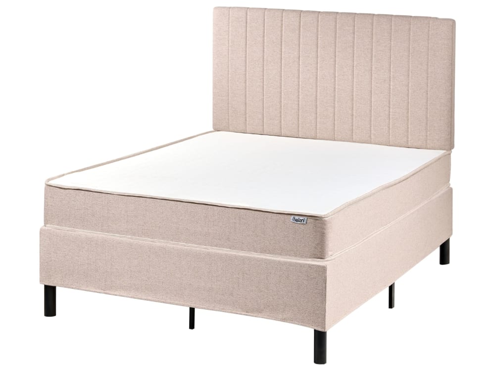 Lit double en tissu beige 120x200