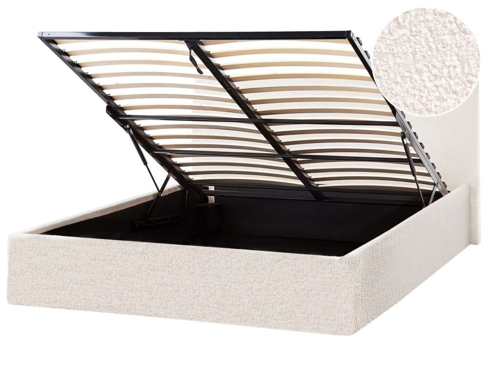 Lit double en tissu beige 120x200