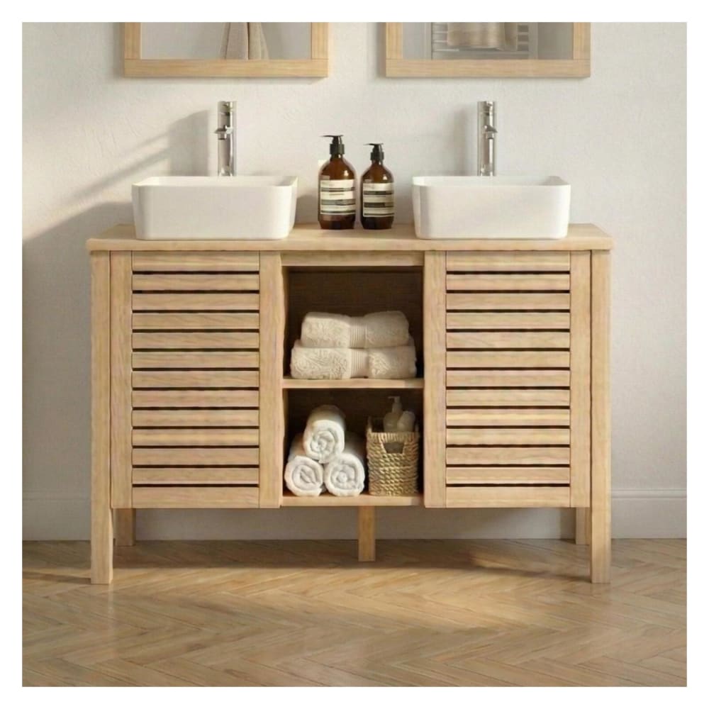 Ensemble  120cm chêne double vasque et robinet chromé